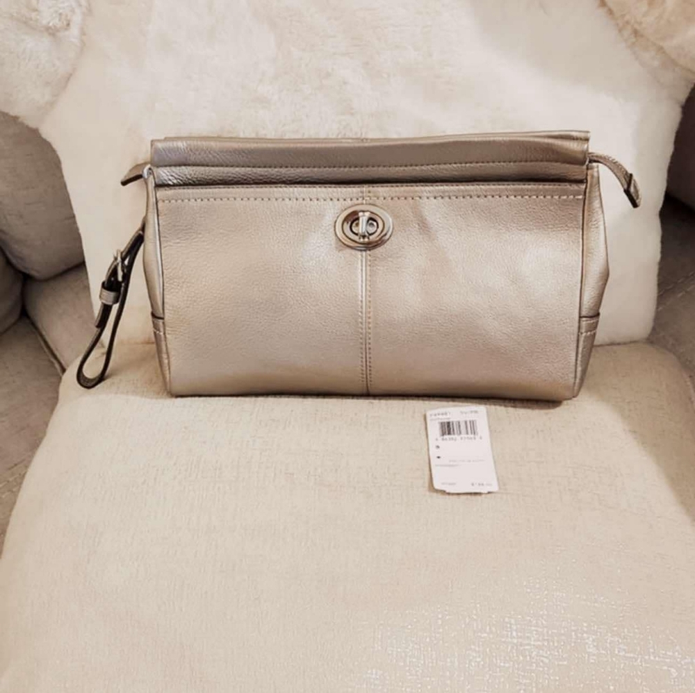 Coach leather clutch purse pewter/silver New